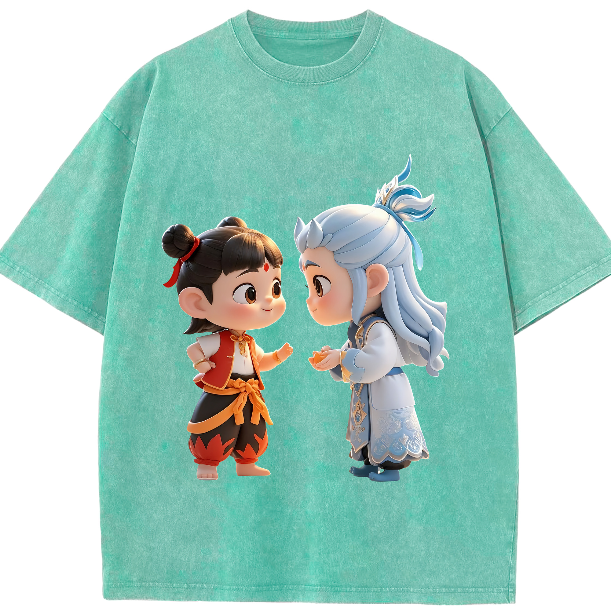 （画像用） Ne Zha 2 ナタ 魔童の大暴れ 綿100% ヴィンテージ風 半袖Tシャツ（フロントプリント）